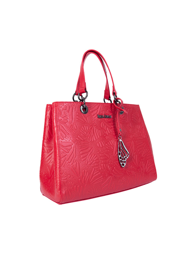 Bolsa Kaxan Piel Herraje Negro Grabado Mariposa