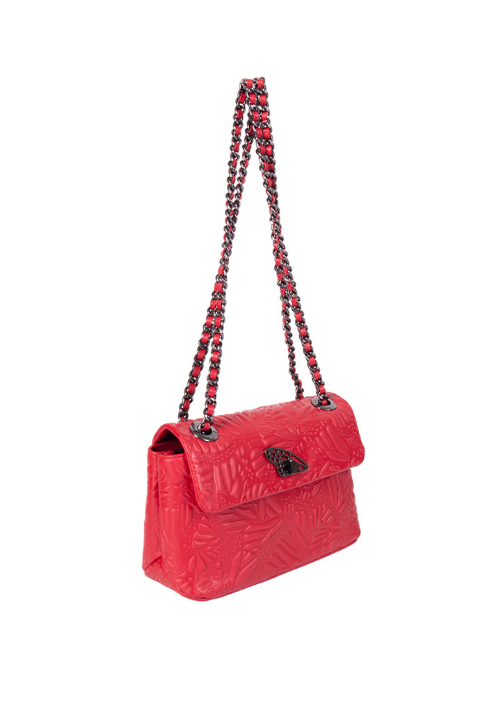 Bolsa Tusbel Piel Mini Herraje Negro Grabado Mariposa