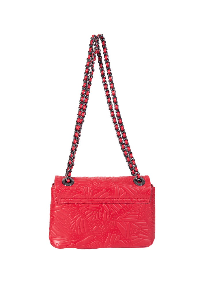 Bolsa Tusbel Piel Mini Herraje Negro Grabado Mariposa