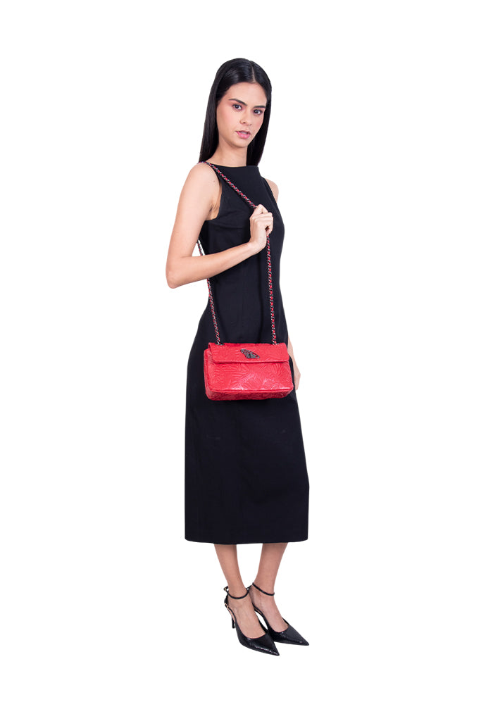 Bolsa Tusbel Piel Mini Herraje Negro Grabado Mariposa