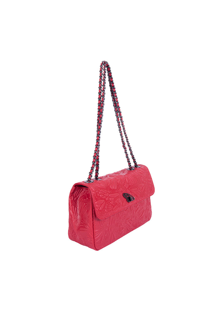 Bolsa Tusbel Piel Herraje Negro Grabado Mariposa