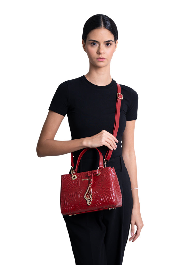 Mini Satchel Kaxan Piel Grabado Mariposa