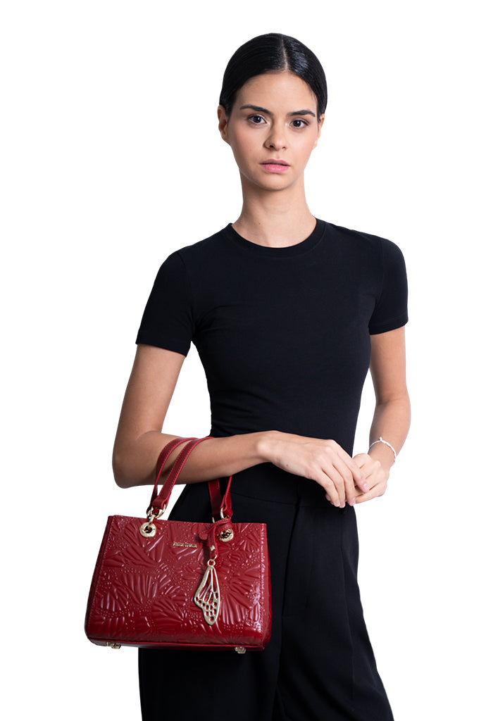 Mini Satchel Kaxan Piel Grabado Mariposa