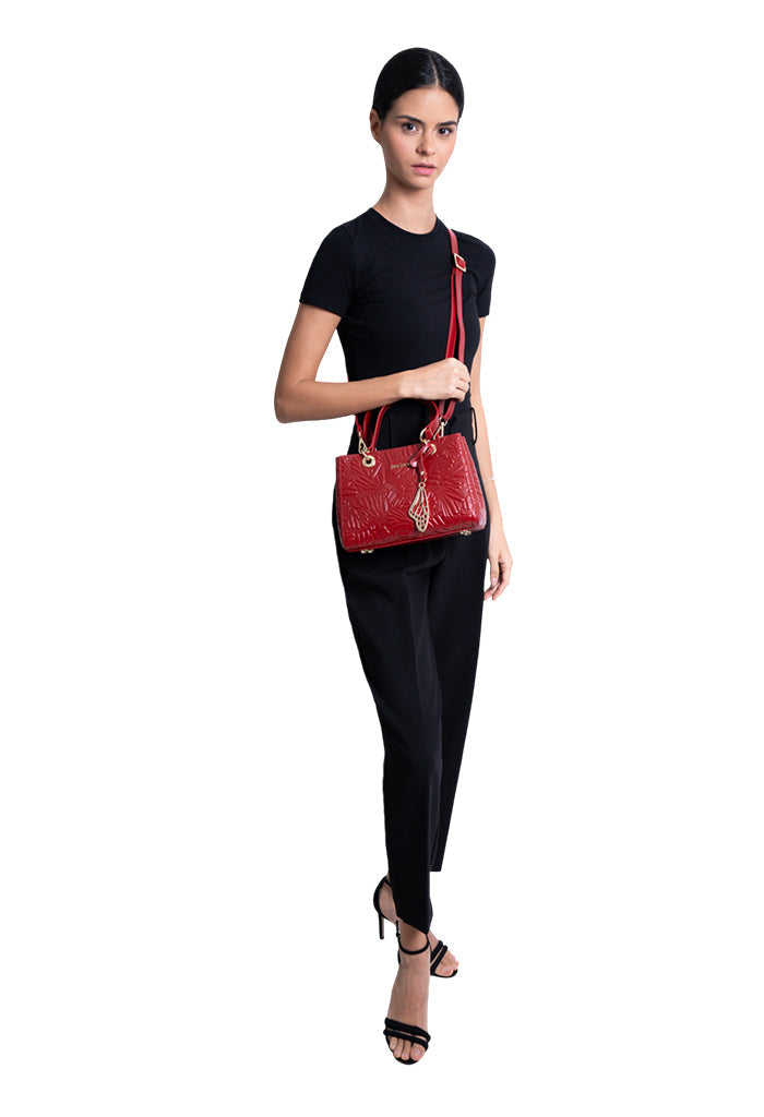 Mini Satchel Kaxan Piel Grabado Mariposa