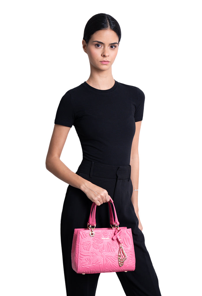 Mini Satchel Kaxan Piel Grabado Mariposa