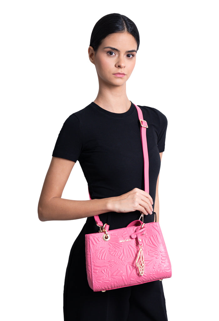 Mini Satchel Kaxan Piel Grabado Mariposa