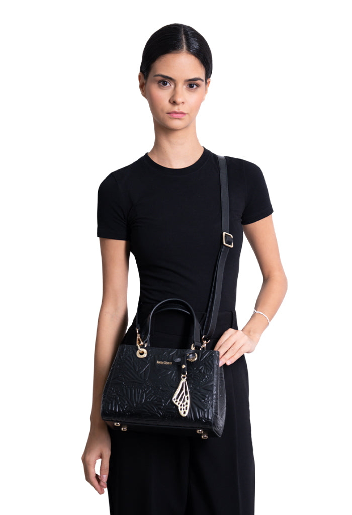 Mini Satchel Kaxan Piel Grabado Mariposa