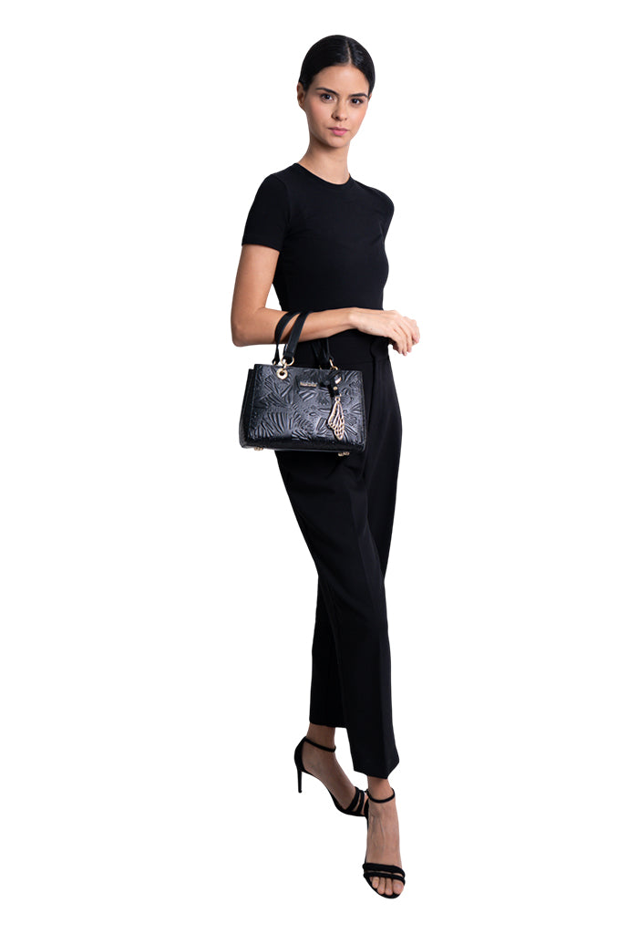 Mini Satchel Kaxan Piel Grabado Mariposa
