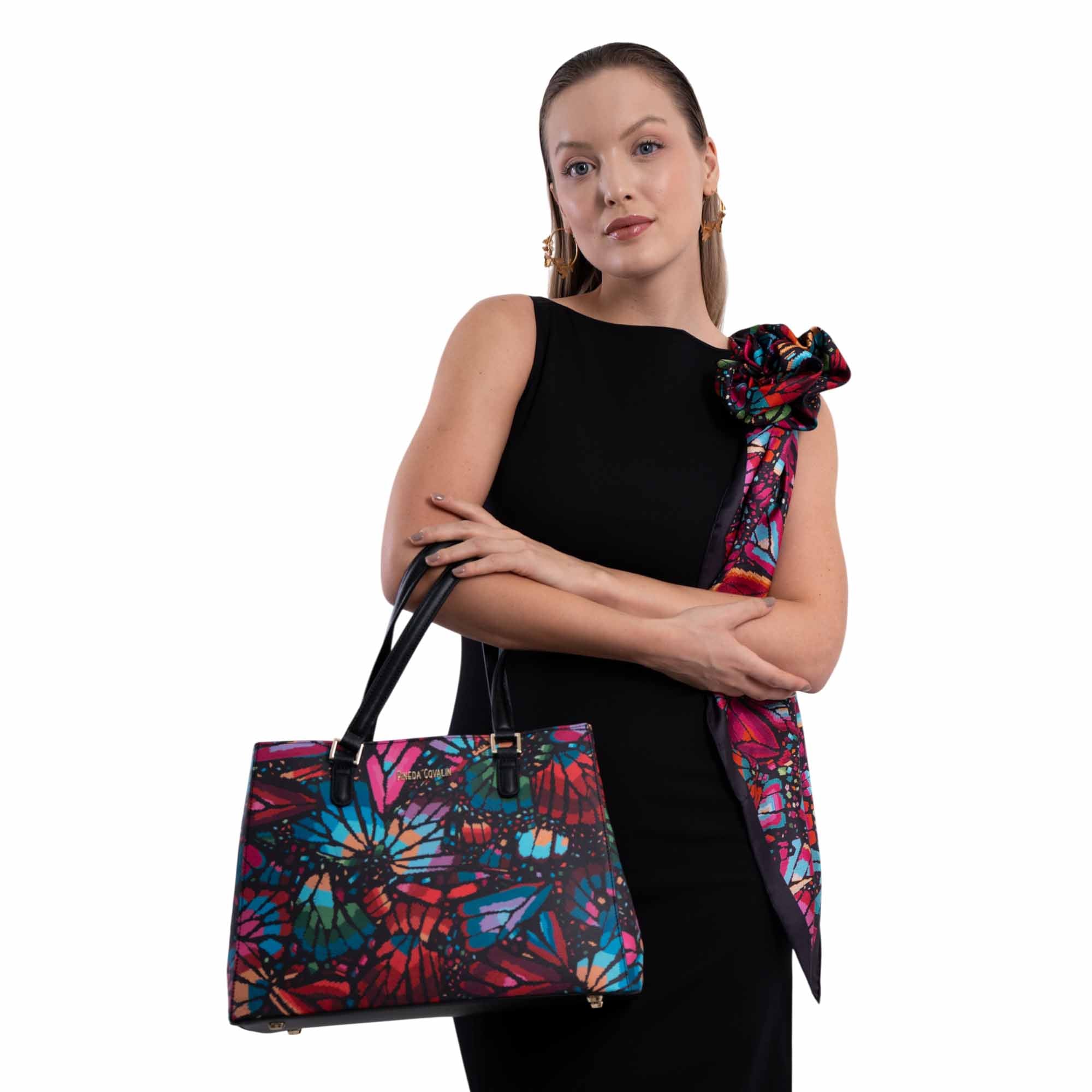 Bolsa Satchel Kan Ek’ Saffiano Mariposa Bordada