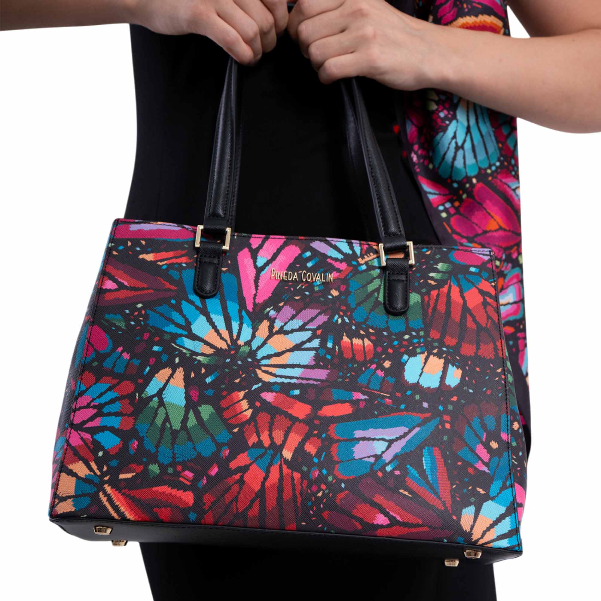 Bolsa Satchel Kan Ek’ Saffiano Mariposa Bordada