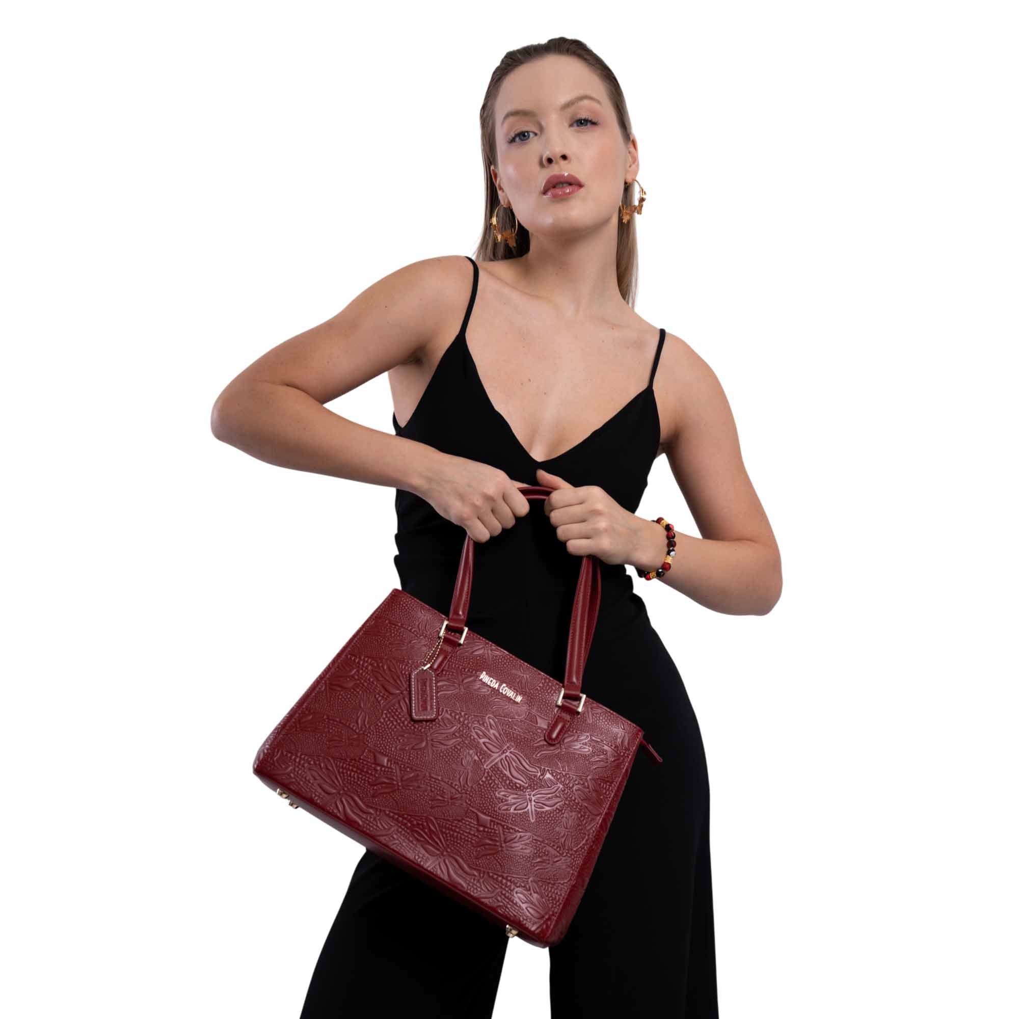 Bolsa Satchel Kan Ek’ Piel Grabado Libelula