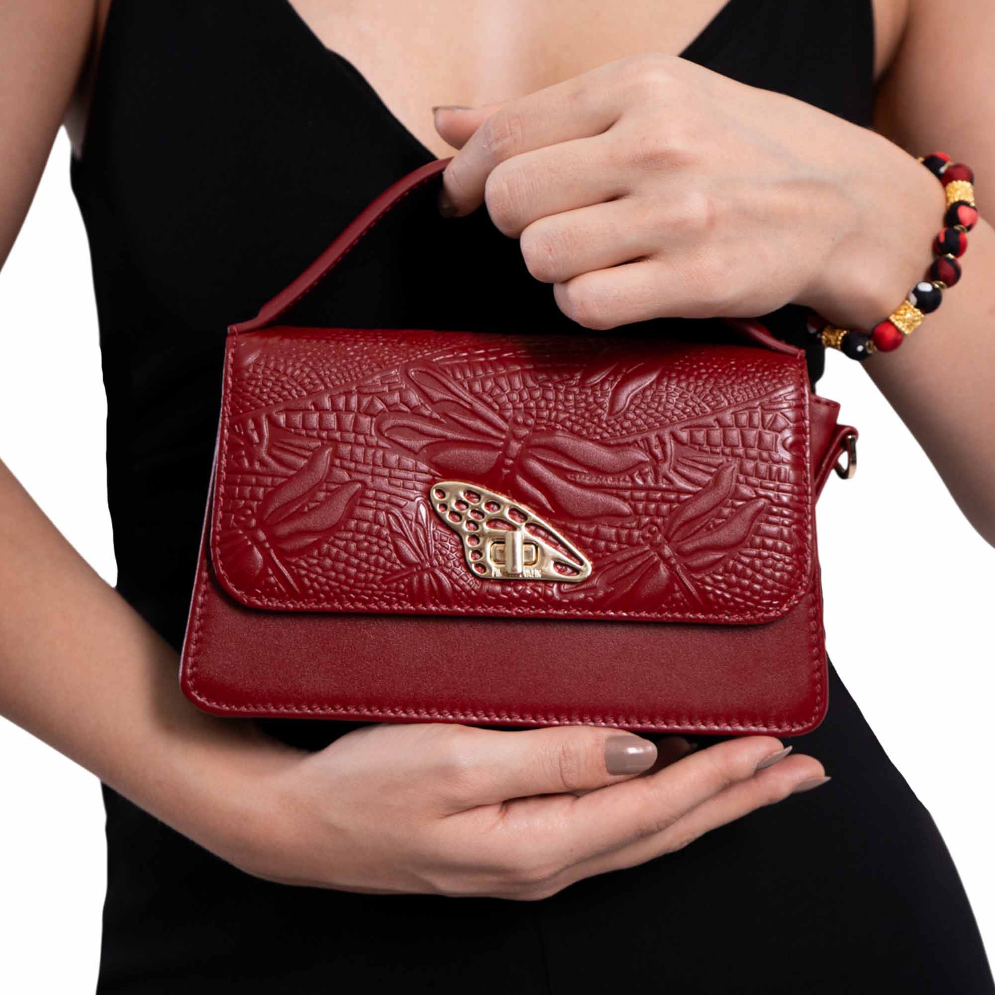 Mini Crossbody Sihul Piel Grabado Libelula