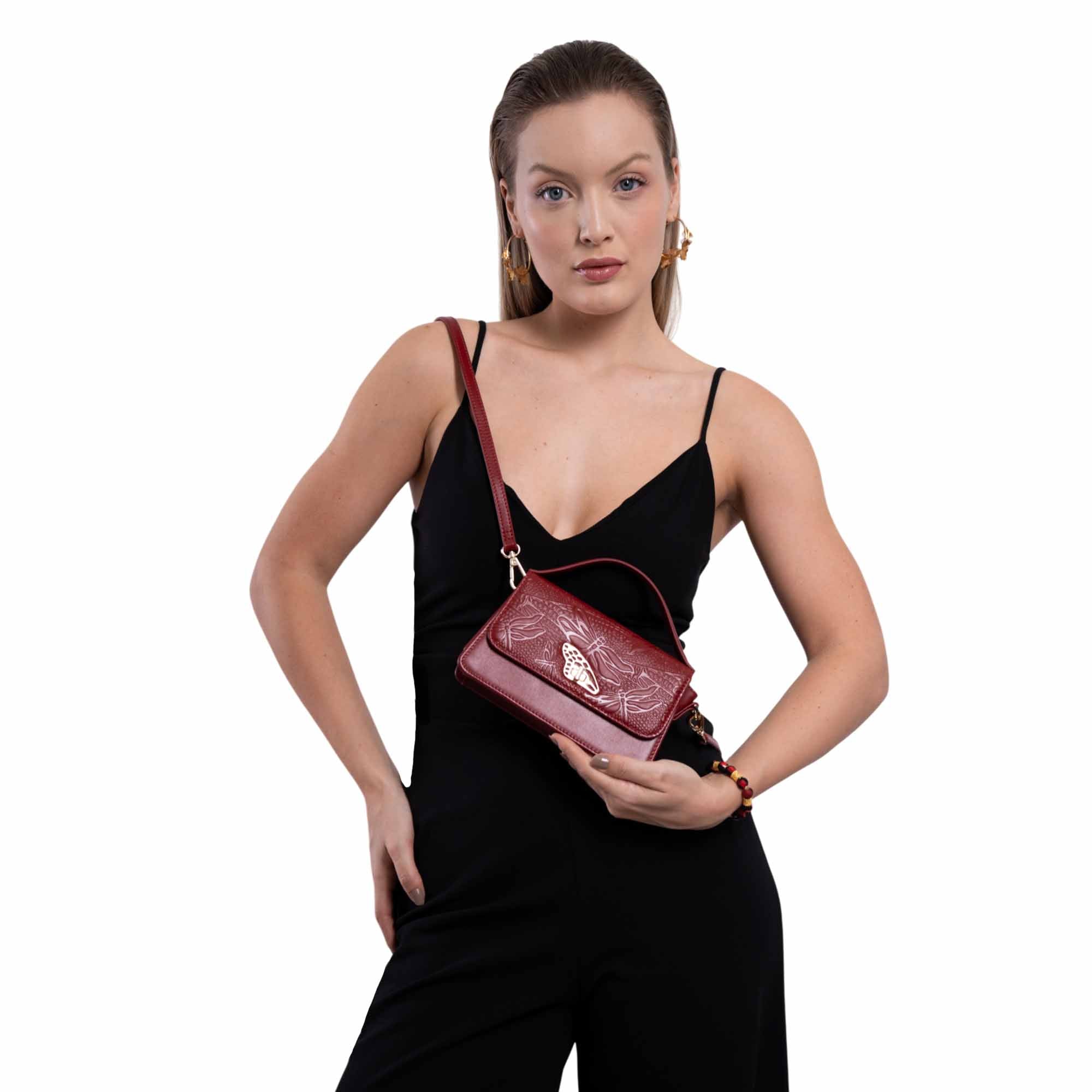 Mini Crossbody Sihul Piel Grabado Libelula