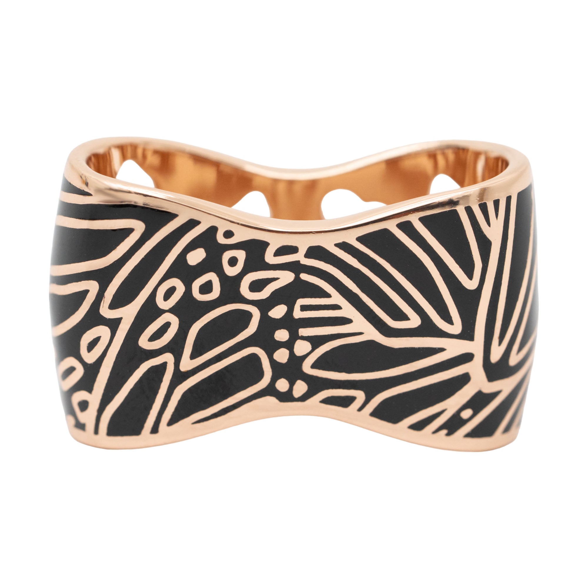 Pasamascada Anillo Mariposa Baño Oro Rosa Esmalte Negro