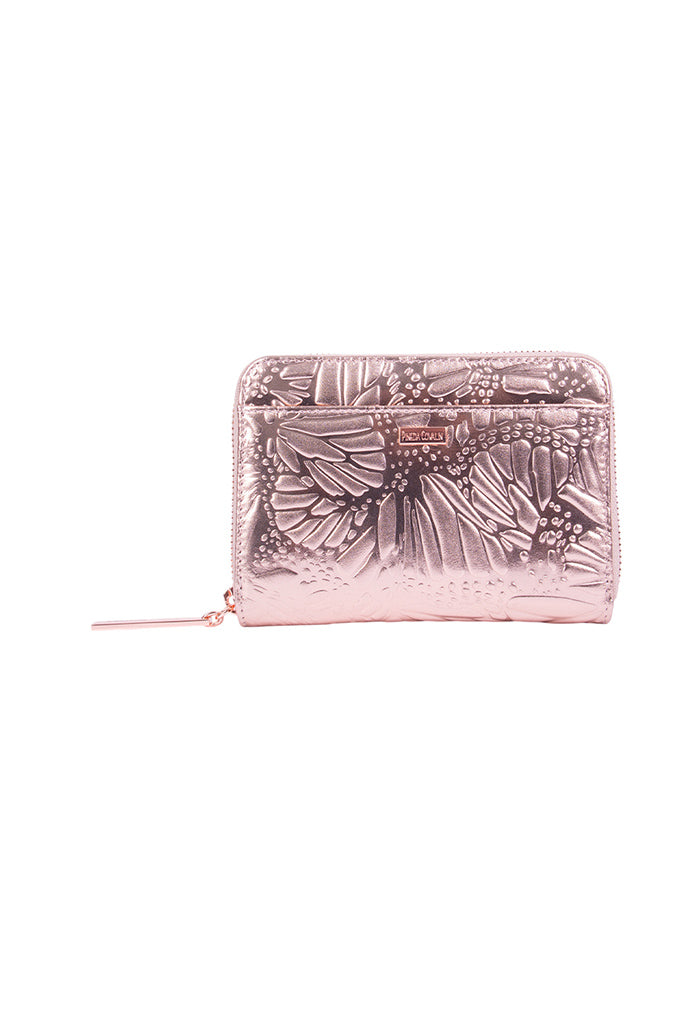 Cartera Mediana Piel Grabado Mariposa
