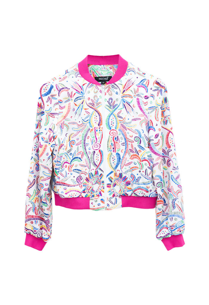Bomber AKENBA Seda Jacquard Quetzalcóatl Blanco
