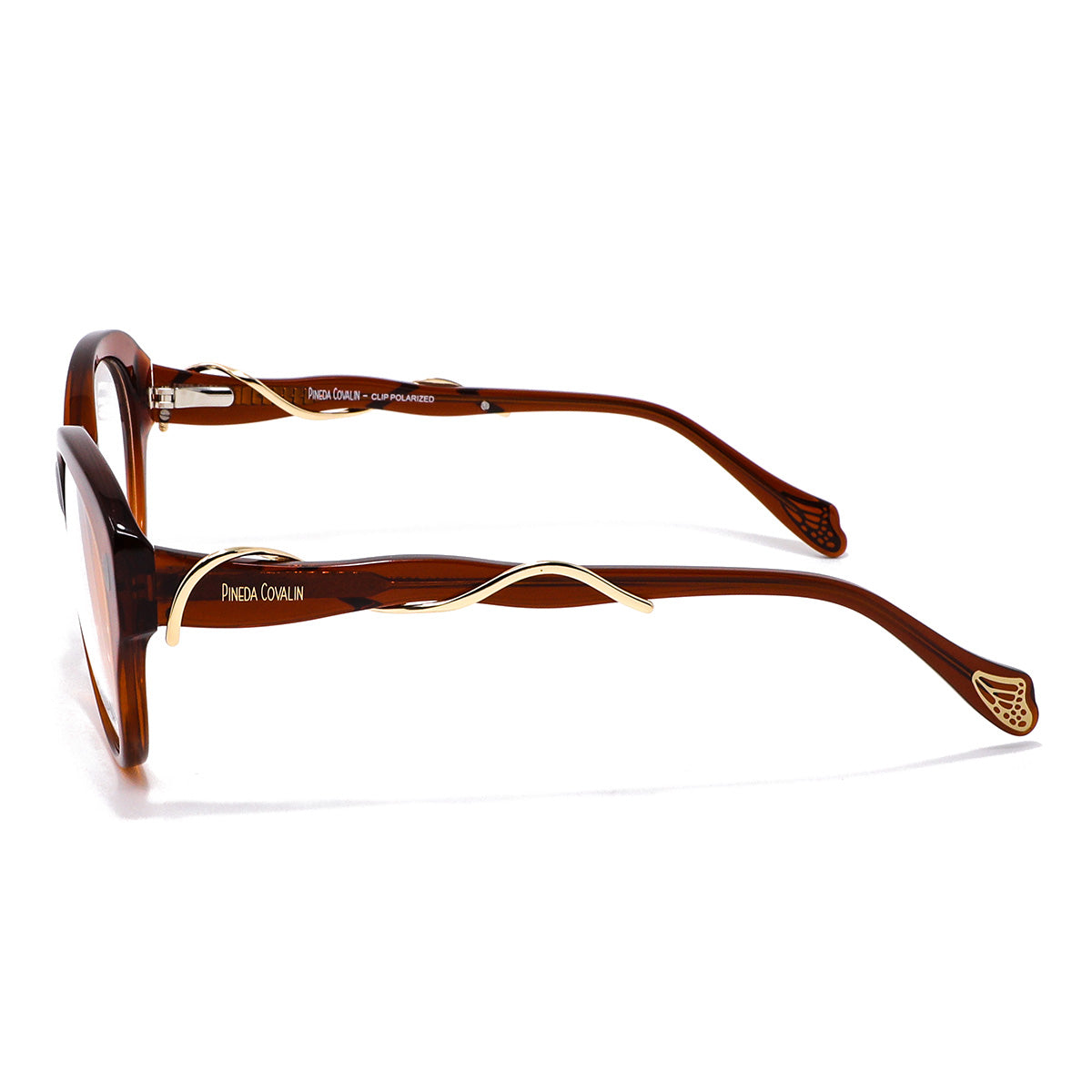 Lentes Clip On Pantos Café Mariposa Dorada