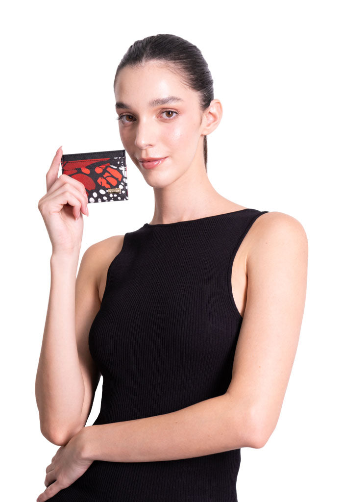 Tarjetero Kuxtal Mariposa Macro Rojo Brillante