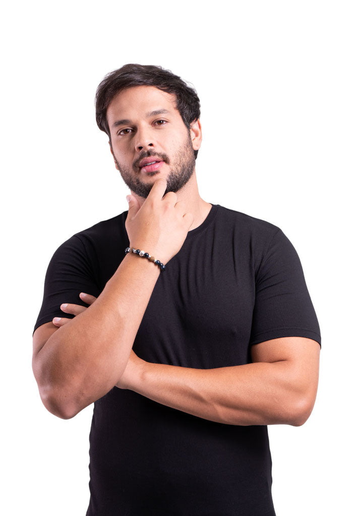 Pulsera Calavera Plata con Ojo de Tigre Azul 19 cm