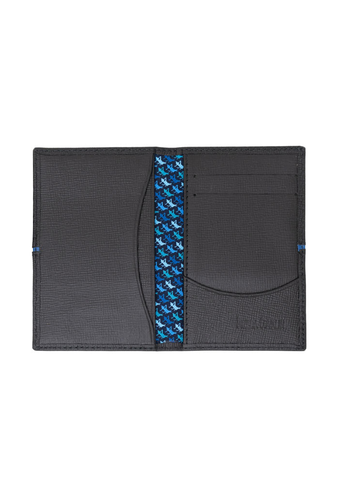 Tarjetero Kukxaan Kanan Negro Ribete Azul Chapulines