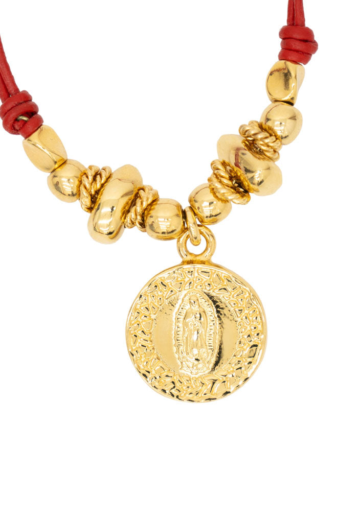 Pulsera Cuero Rojo Virgen