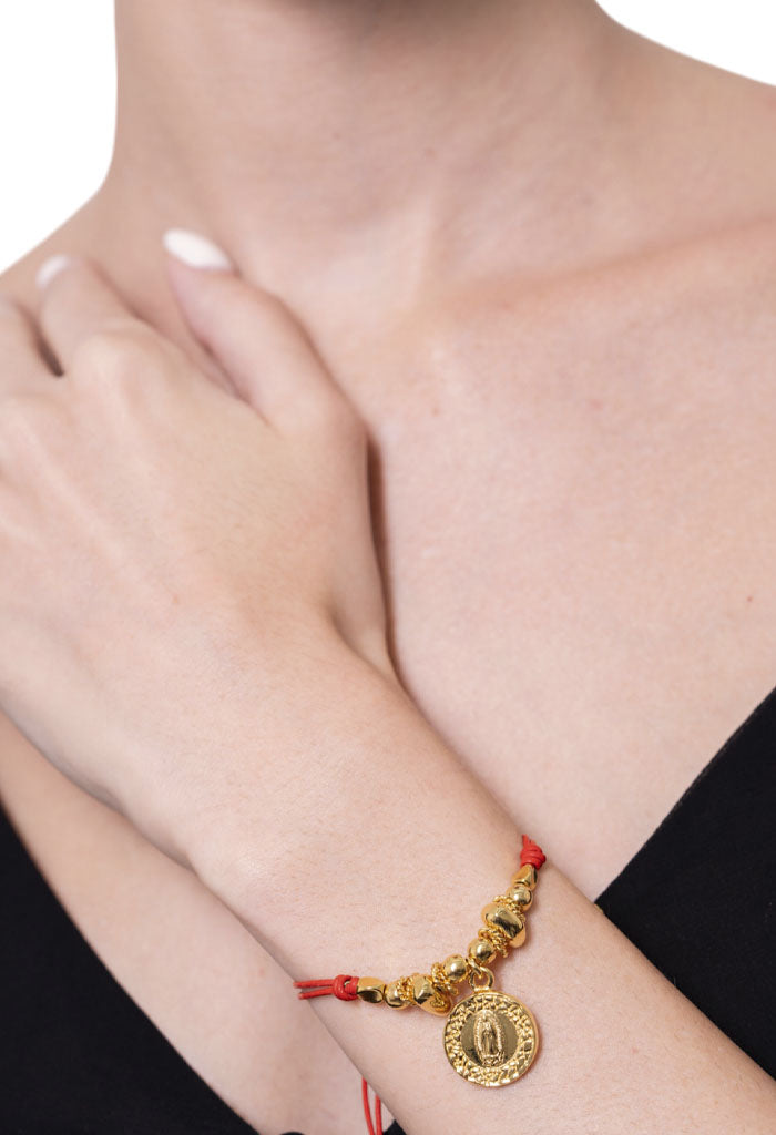 Pulsera Cuero Rojo Virgen