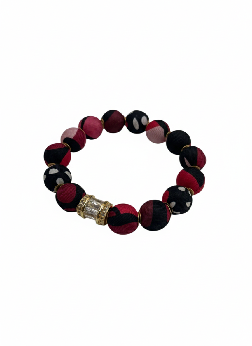 Pulsera Bolitas Seda Cristal Cilindro