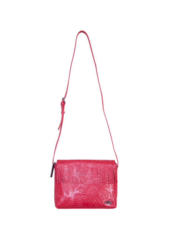 Crossbody Paach de Piel Grabado Mariposa