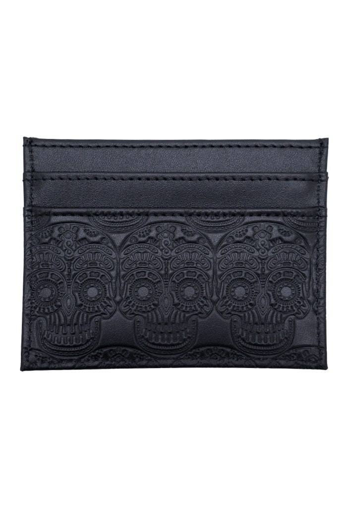 Tarjetero Kuxtal de Piel Grabado Tzompantli