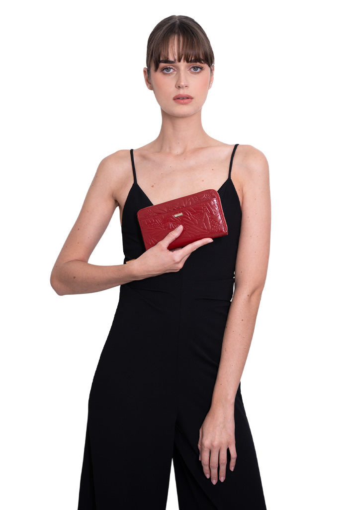 Cartera Grande Piel Grabado Mariposa