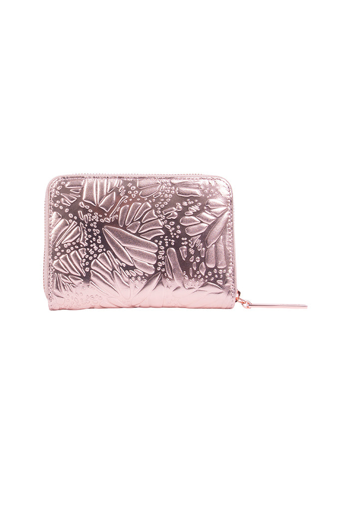 Cartera Mediana Piel Grabado Mariposa