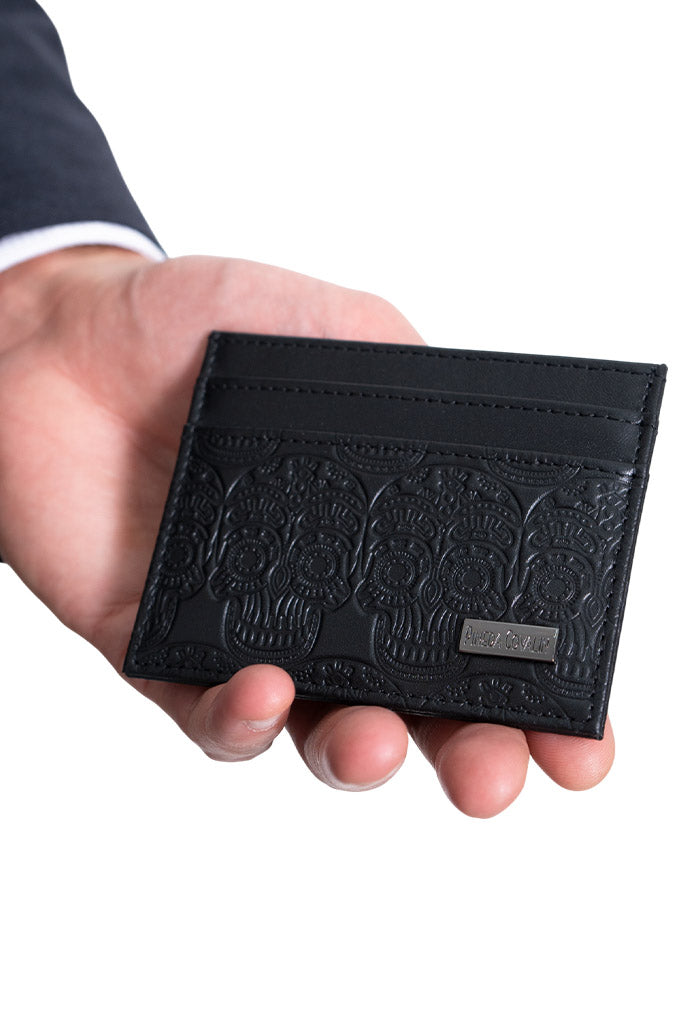 Tarjetero Kuxtal de Piel Grabado Tzompantli