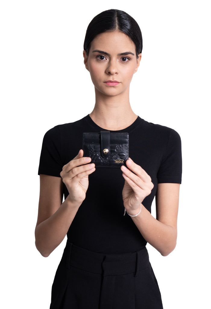 Tarjetero Meent de Piel Grabado Mariposa