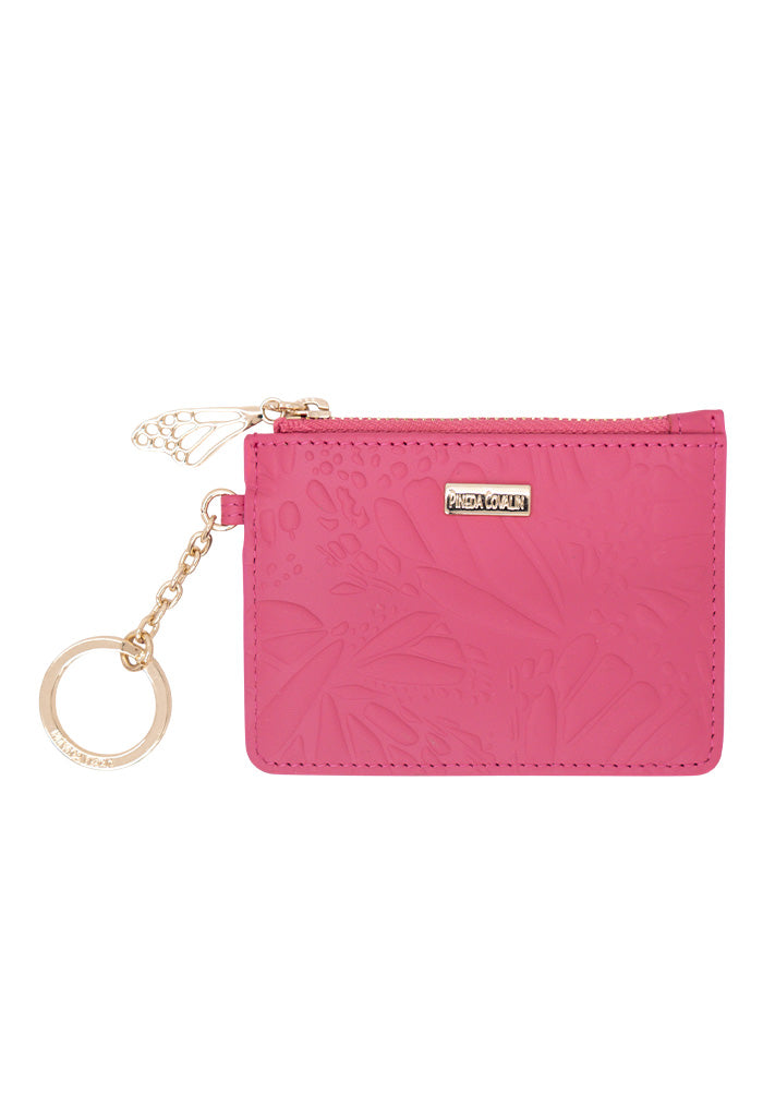 Tarjetero c/llavero Neek de Piel Grabado Mariposa