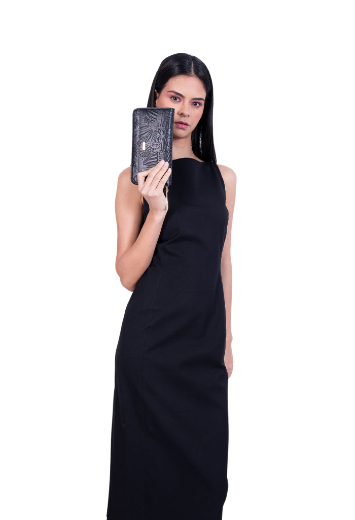 Cartera Grande Piel Grabado Mariposa