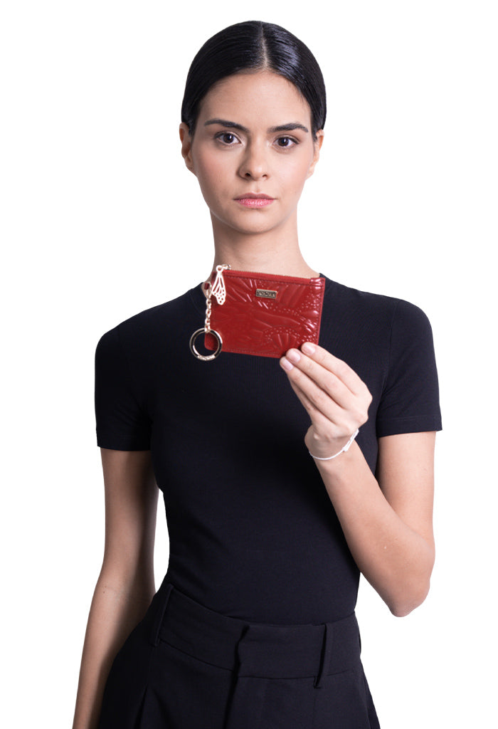 Tarjetero c/llavero Neek de Piel Grabado Mariposa