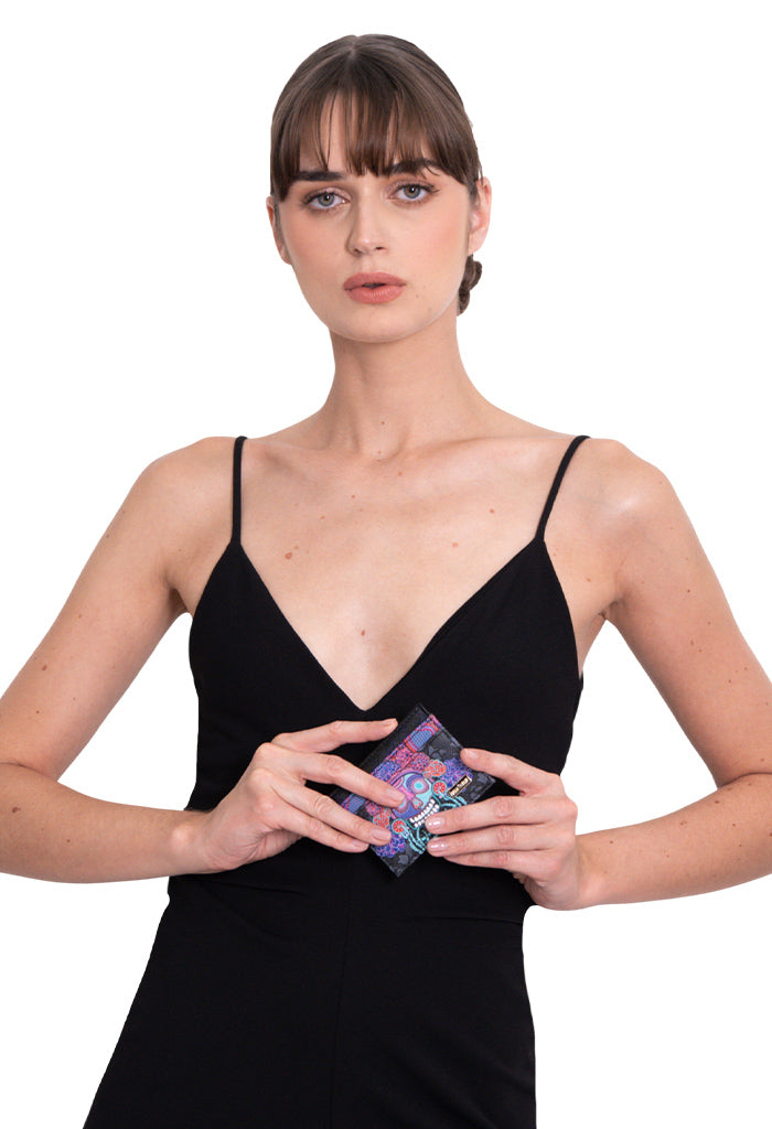 Tarjetero Kuxtal Saffiano Día de Muertos Catrina