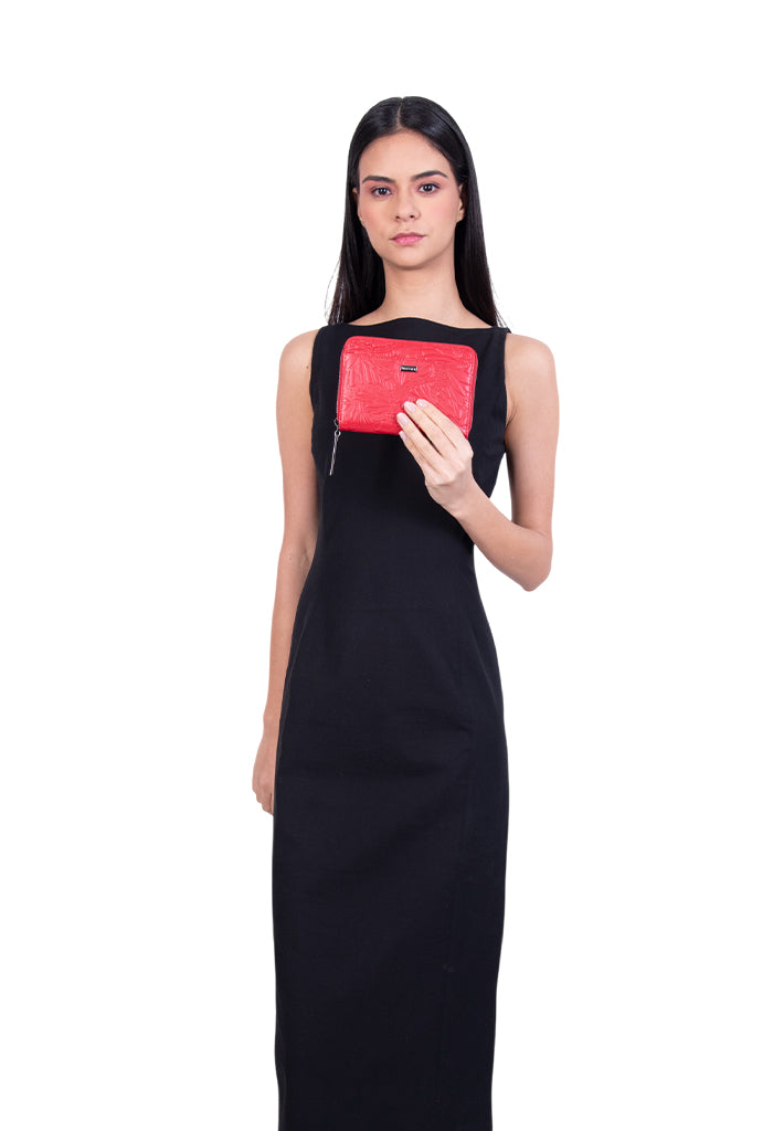 Cartera Mediana Piel Grabado Mariposa