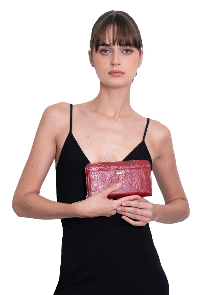 Cartera Grande Piel Grabado Mariposa