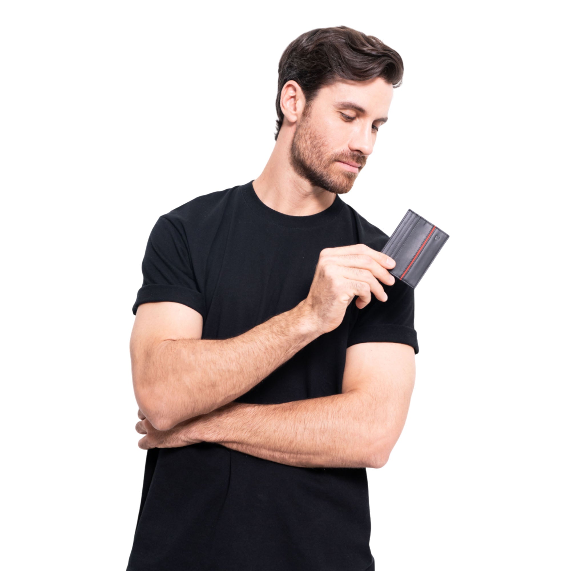 Tarjetero Kukxaan Negro Ribete Rojo Quetzal