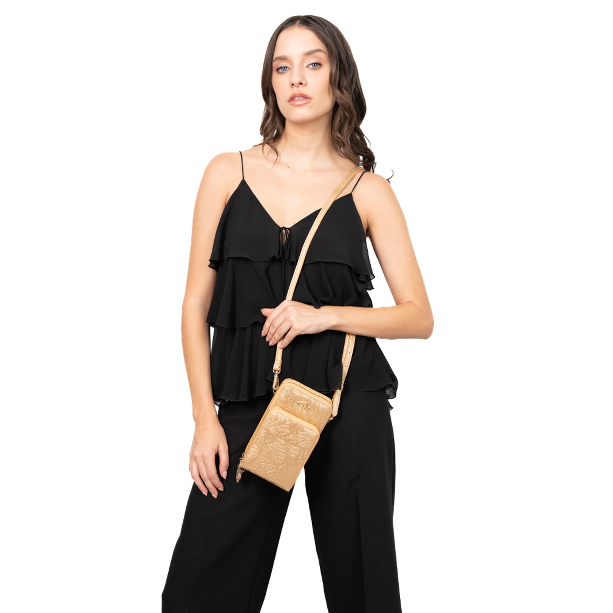 Porta Celular Naab Saffiano Grabado Mariposa