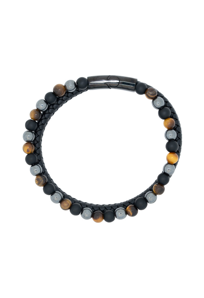 Pulsera doble Piel negra Ojo de Tigre