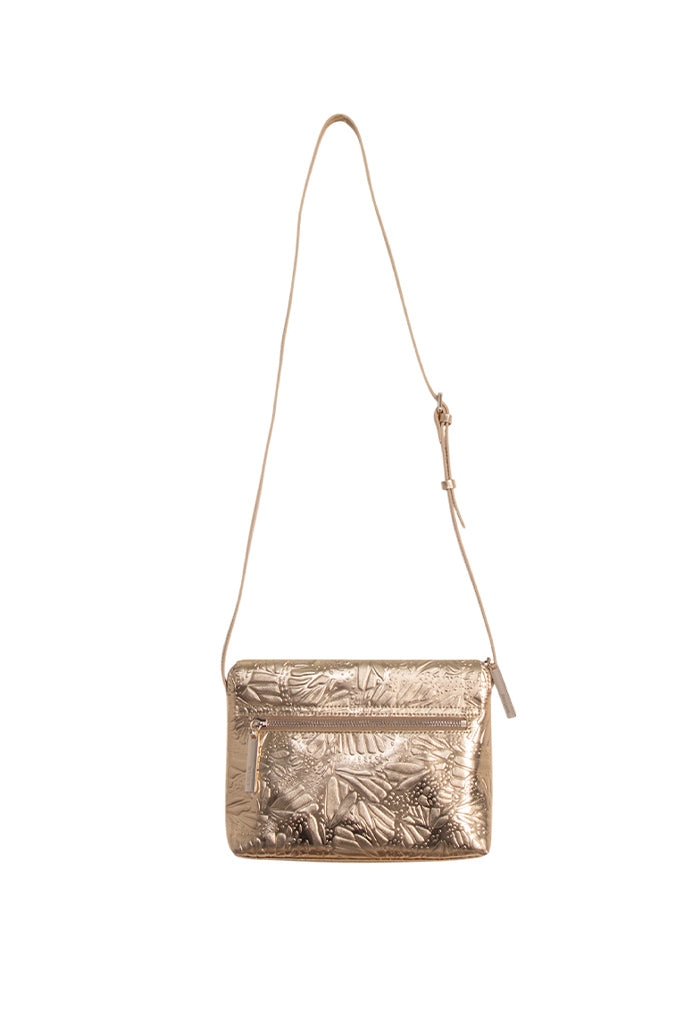 Crossbody Paach de Piel Grabado Mariposa