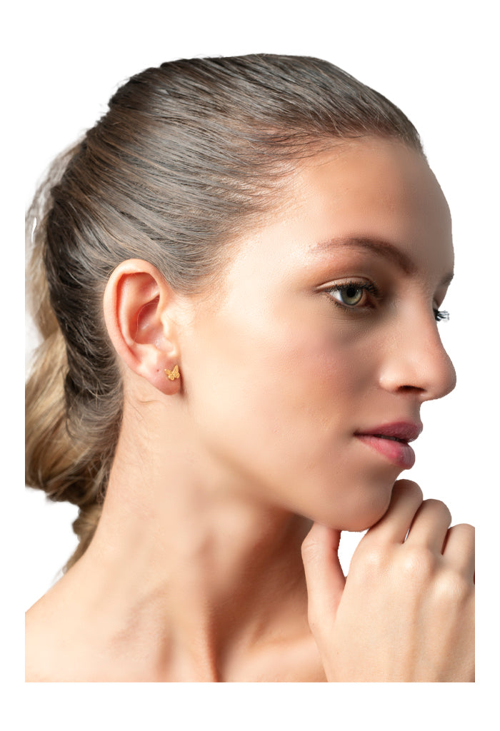 Broqueles Mariposa Mini Baño Oro