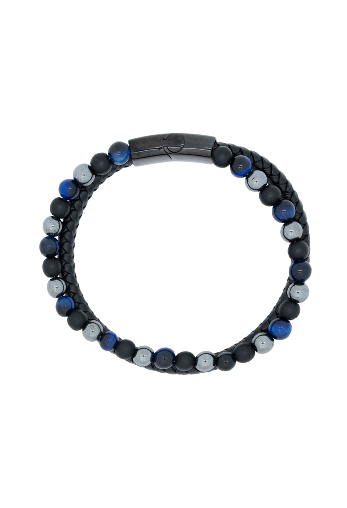 Pulsera doble Piel negra Ojo de Tigre