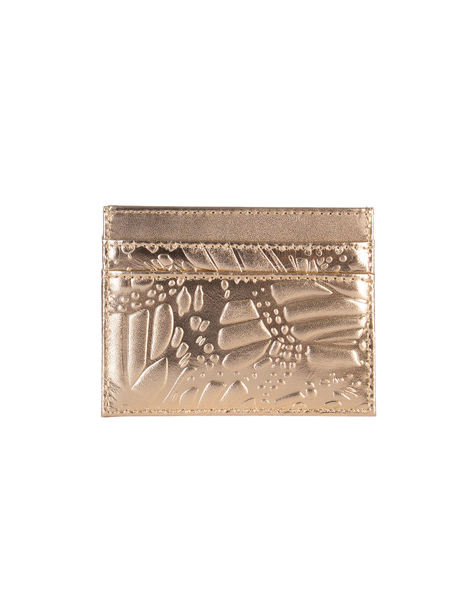 Tarjetero Kuxtal Piel Grabado Mariposa