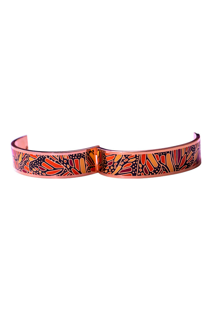 Brazalete Mariposa Monarca Esmaltado con Baño de Oro Rosa