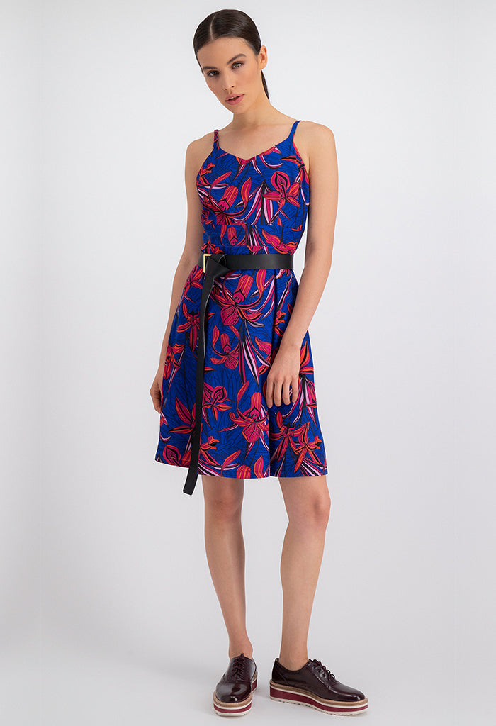 Vestido Okomej Orquídeas Marino