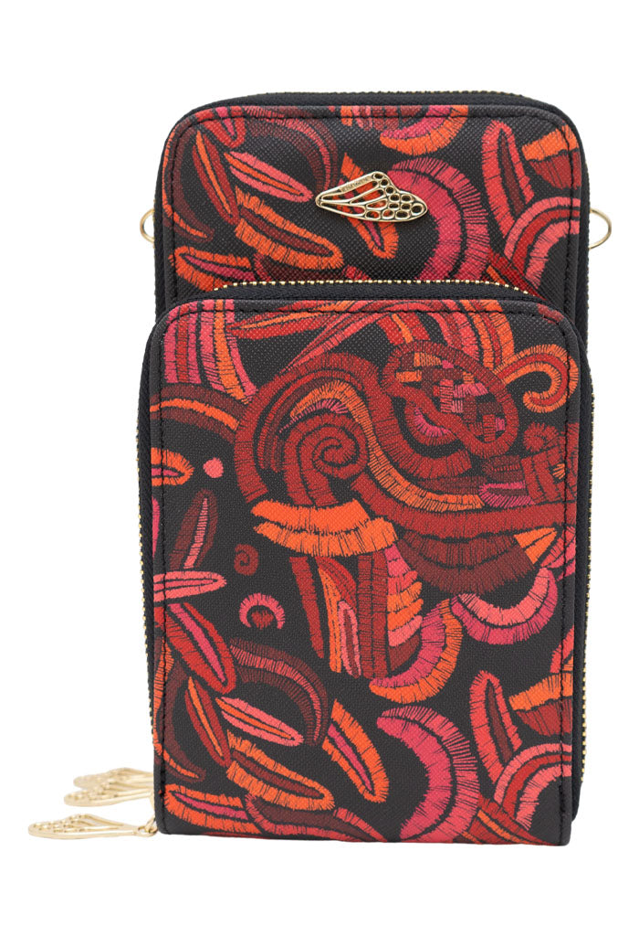 Porta Celular Naab Saffiano Quetzalcóatl Negro/Rojo