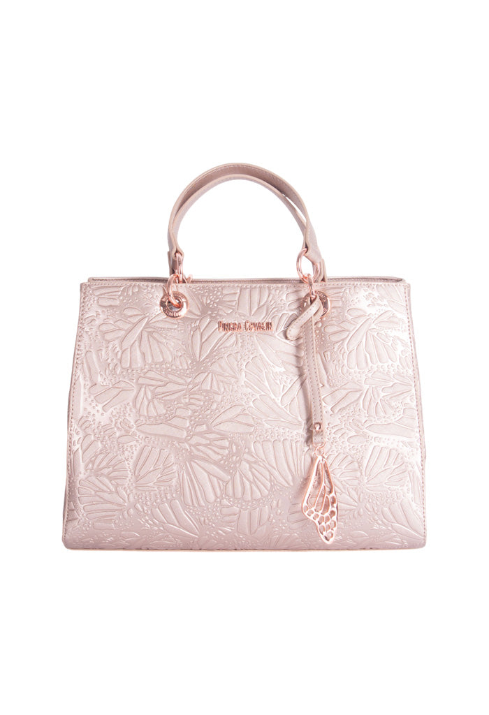 Bolsa Kaxan Saffiano Grabado Mariposa Oro Rosa